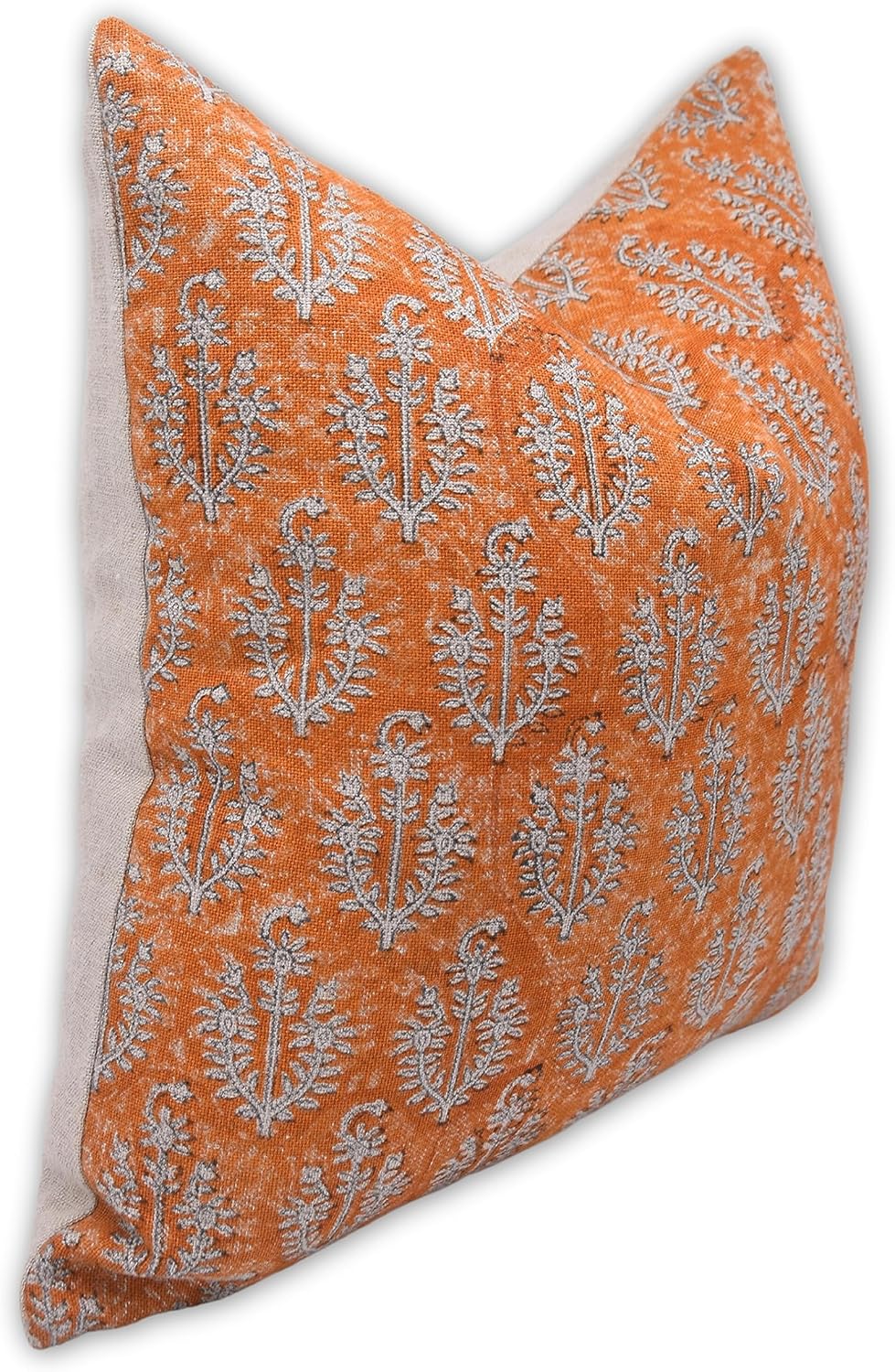 Handloom Block Print Thick Linen 24X24 Inches Vintage Pillow Case Cushion Cover for Sofa Couch and Bed, Chair, Fall Decoration, Home Décor, Outdoor, Farmhouse, Living Room, Neel Gagan