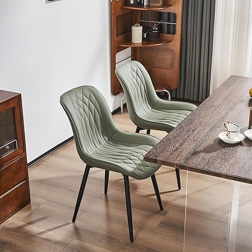 Miniatura 8 de YOUNIKE Juego de 2 sillas de comedor tapizadas de piel sintética con patas de metal, respaldo ergonómico sin brazos, sillas modernas de mediados de