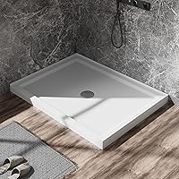 Vista 1 de Goodyo - Base de ducha de 32 x 48 pulgadas, 3 bandejas redondas rectangulares de acrílico para ducha, color blanco, diseño integrado de 3 lados