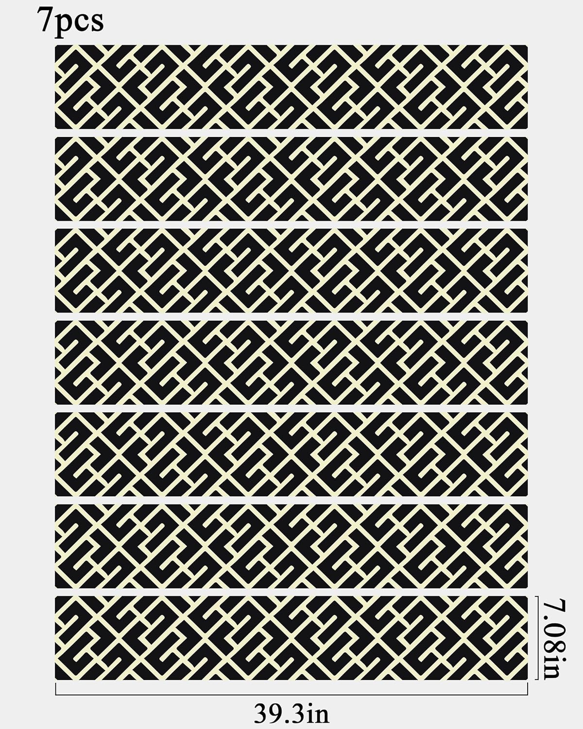 FLFK Geometric Pattern Stair Decals, Black and Cream, Vinyl, 39.3 x 7.08 Inch, Set of 7, Peel and Stick, Modern Design, Removable, for Interior Home Decor