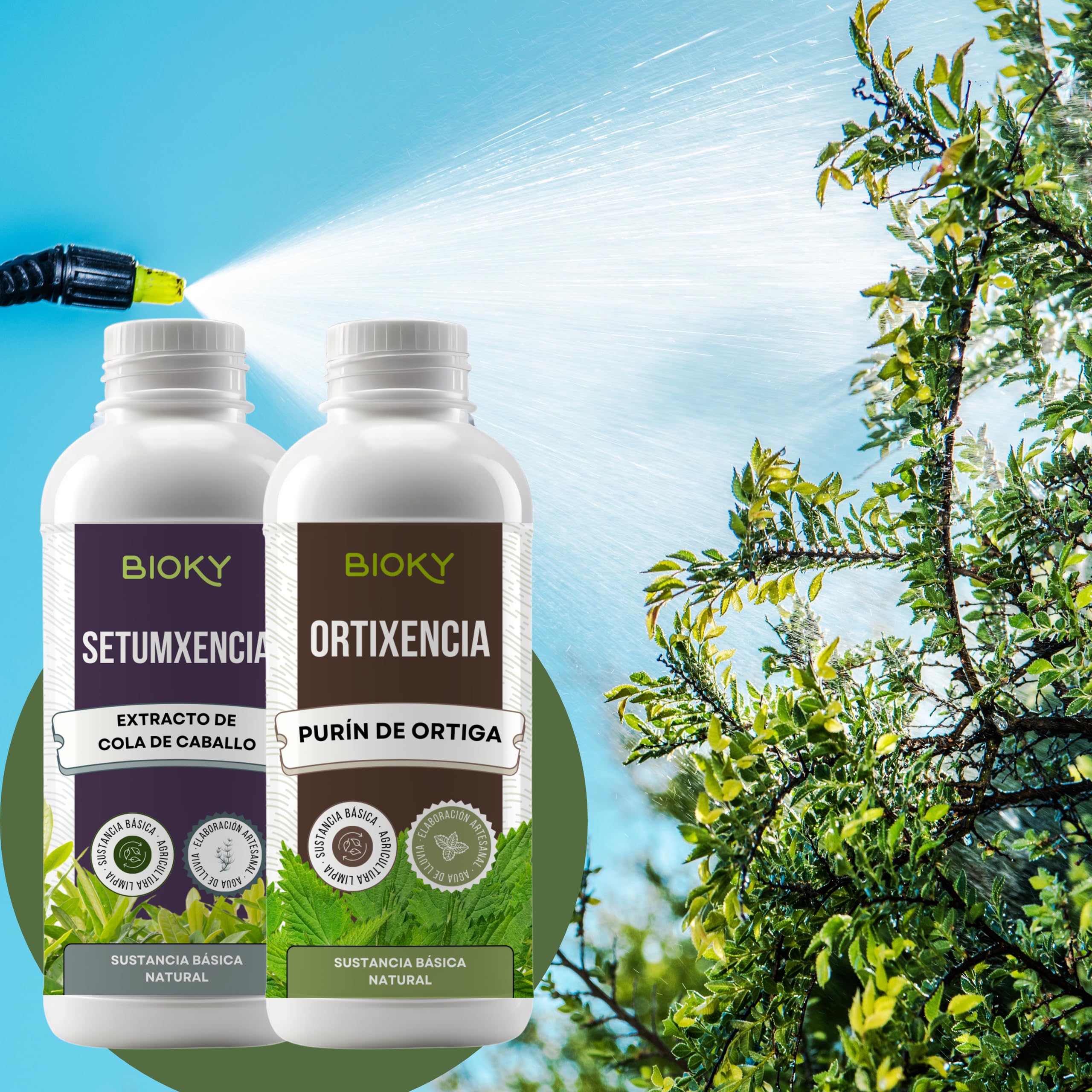 Purín de Ortiga 1L + Extracto de Cola de Caballo para Plantas 1L Aporta Hierro y Nutrientes Esenciales - Mejora Defensas Naturales de Plantas - Producido por Decocción y Fermentación