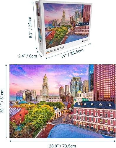 Miniatura 4 de The Game Club - Faneuil Hall - Rompecabezas de 1000 piezas - Rompecabezas de horizonte brillante y único de Boston, MA - Desafío divertido para