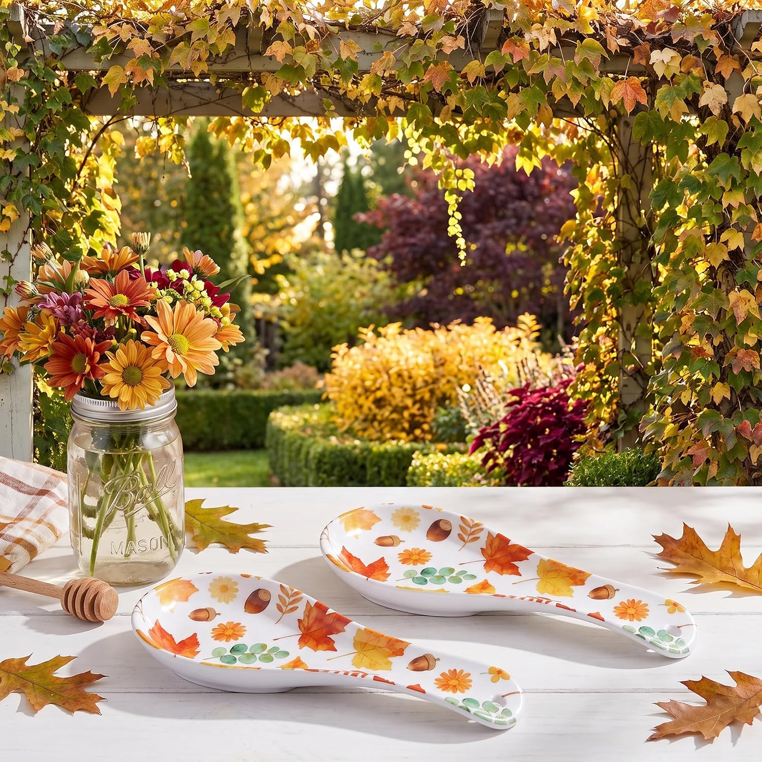 Melamine Fall Spoon Rest Set of 2, 2pcs Maple Leaves Spoon Holders