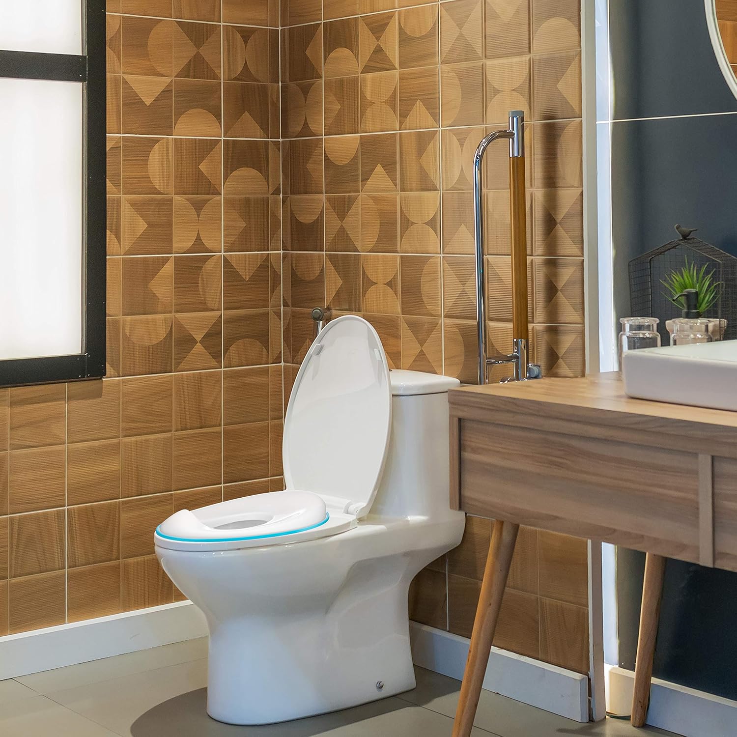 Potty Training Seat for Boys, Urine Splash Guard, Fits Oval & Round Toilet, No Slipping, Toddlers Love it, Home & Travel, Easy Training (Blue) - PeekAboo