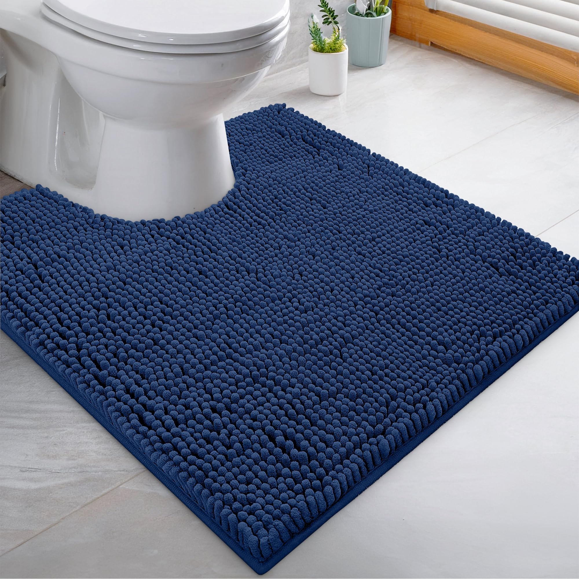 LuxUrux Bath Mat-Extra-Soft Plush Bath Shower Bathroom Rug,1'' Chenille Microfiber Material, Super Absorbent Shaggy Bath Rug. Machine Wash & Dry (20 x 20, Blue)