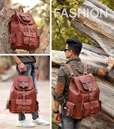 Miniatura 2 de ANUENT Mochila de cuero vintage de 20 pulgadas para hombres y mujeres, bolsa de viaje y portátil marrón oscuro, mochila grande y mochila, perfecta