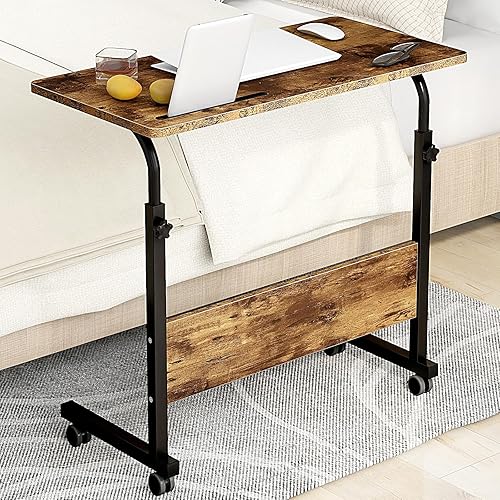 Miniatura 9 de SogesHome Mesa de cama móvil ajustable de 23.6 pulgadas, escritorio portátil para computadora portátil con bandeja para carrito de ranura para