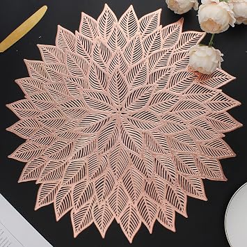 Placemats Set of 4, Round Hollow Out Pressed Blooming Leaf Table Mats