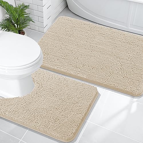 Miniatura 136 de OLANLY Juego de 2 alfombras de baño, tapetes de baño de felpilla suave y absorbente y tapete para inodoro con contorno en forma de U, alfombra de