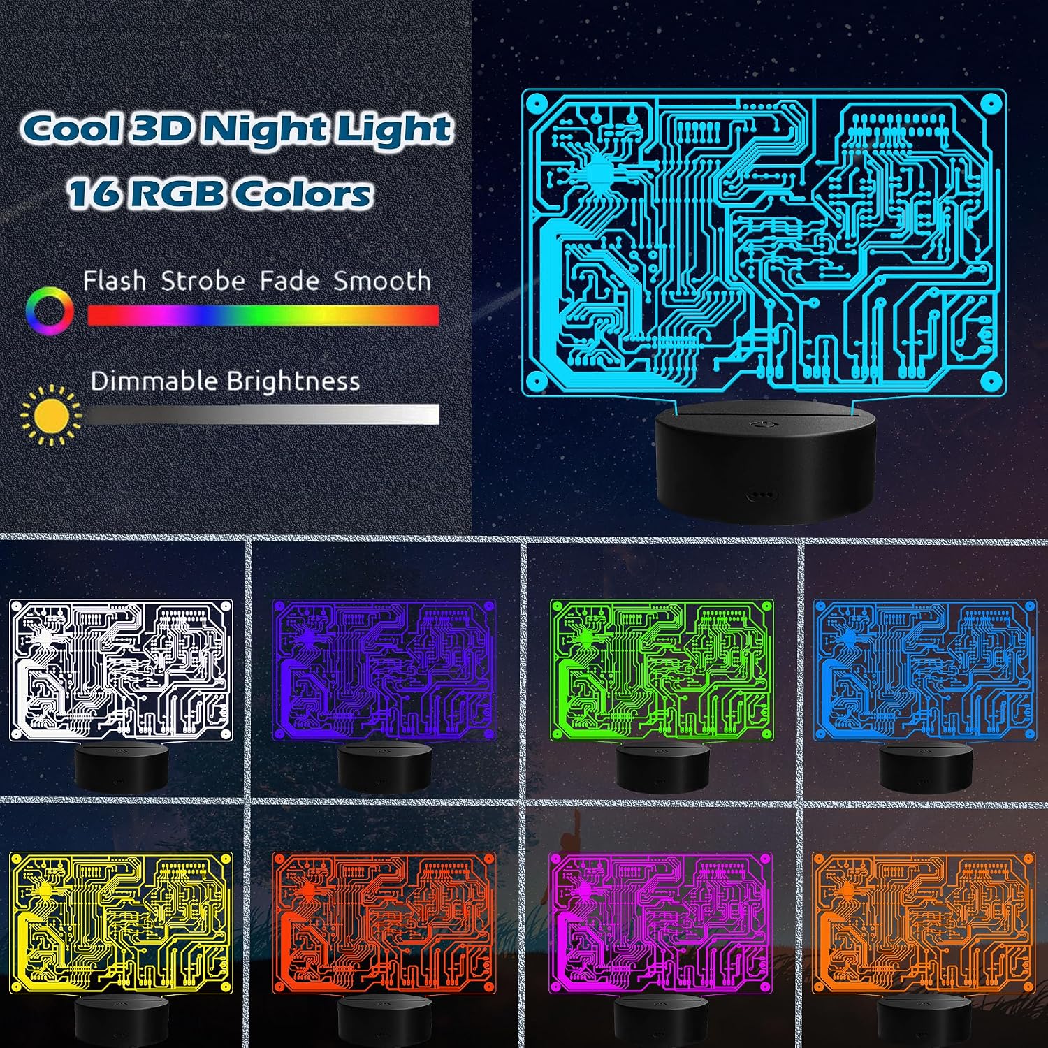 Geeky Computer Gifts, Gift for Coders, Cybersecurity Geek 3D Illusion Night Light with RGB Flshing, 16 Colors Changing, Remote Control with Timer, IT Tech Support Geek Decoration for Office Room