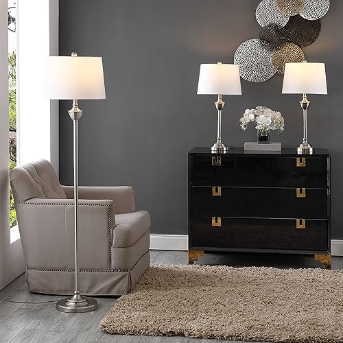 Miniatura 3 de SAFAVIEH Lighting Collection Peltier - Juego de 3 lámparas de pie y mesa contemporáneas de níquel (bombillas LED incluidas)