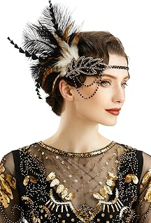 1920s Headpiece Flapper Headband - Roaring 20's Sequined Showgirl Hair Band with Feather
