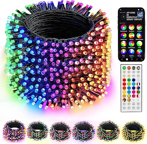 Dazzle Bright - Guirnalda de luces inteligentes de Navidad o Halloween, 164 pies, 500 LED, luces RGB que cambian de color, control remoto y por