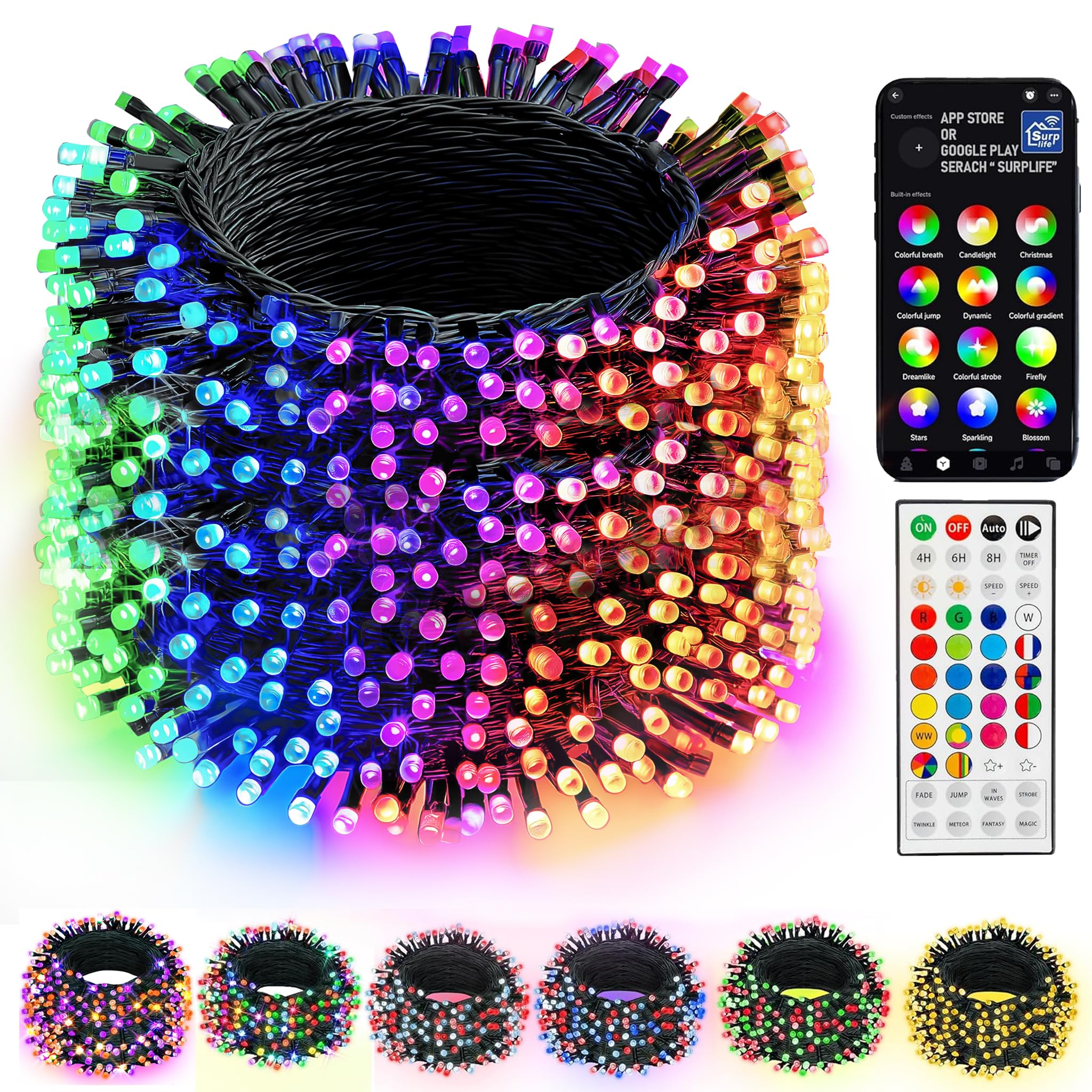 Dazzle Bright 164FT 500 LED Smart RGB Christmas Halloween String Lights