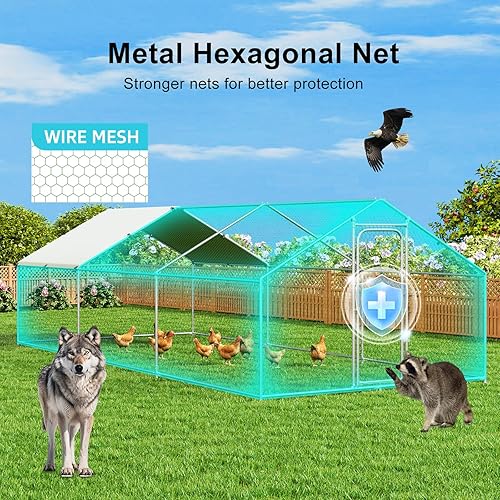 Miniatura 61 de Gallinero grande de metal para gallinero con cubierta residente de agua para casa de conejos, corral de pollo al aire libre para patio, techo