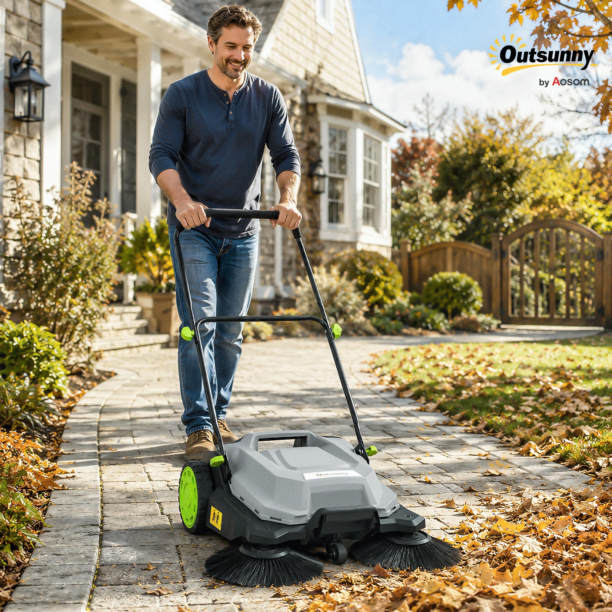 Outsunny Kehrmaschine manuell 68 cm Kehrbreite 24 L Schmutzbehälter