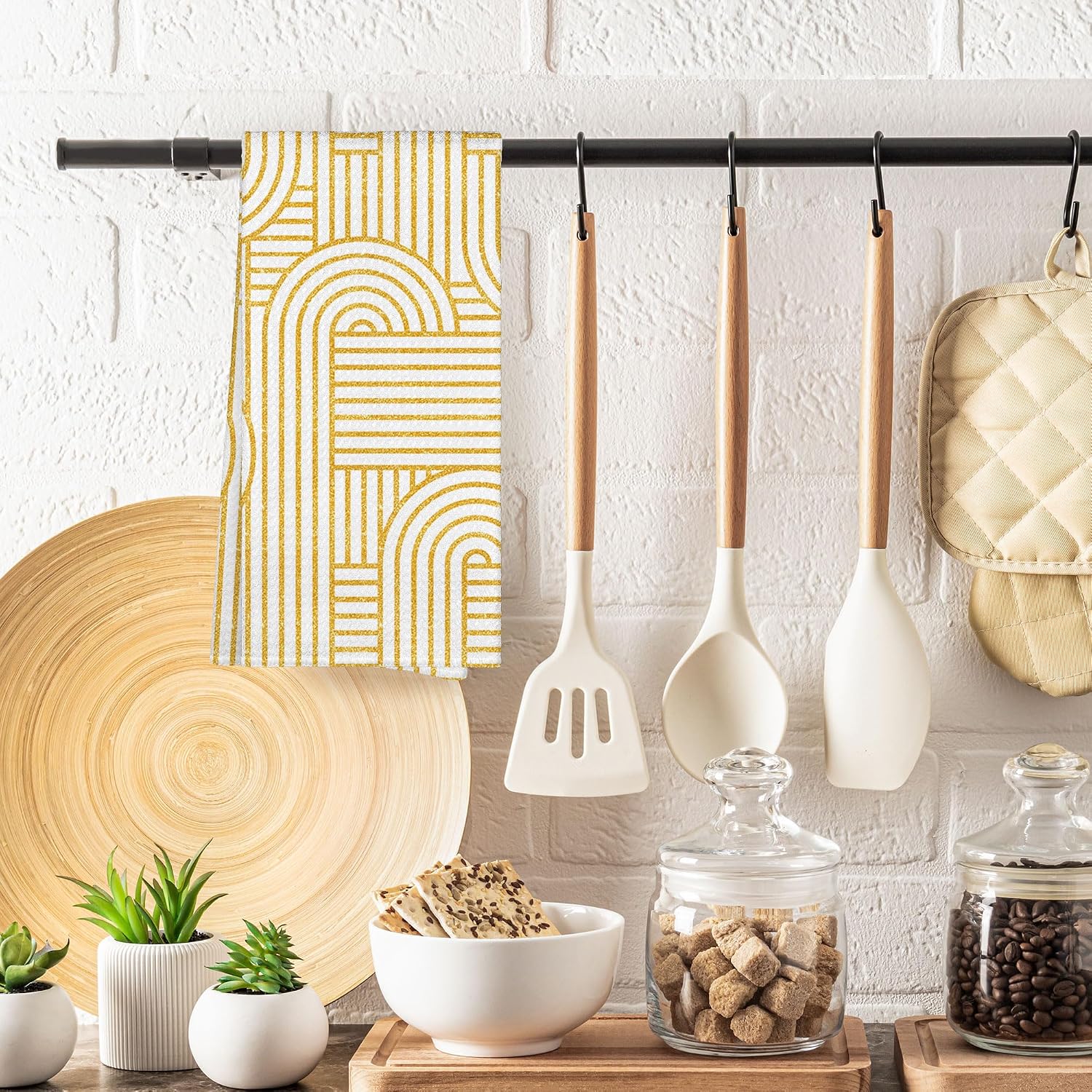 Modern Abstract Yellow Art Deco Kitchen Towels Decorative 16x24 image 2