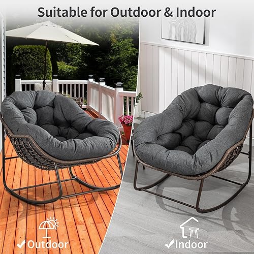 Miniatura 7 de HOMEFUN Mecedoras para patio al aire libre, silla Papasan Rock de gran tamaño para interiores con cojín acolchado, huevo mecedor para porche