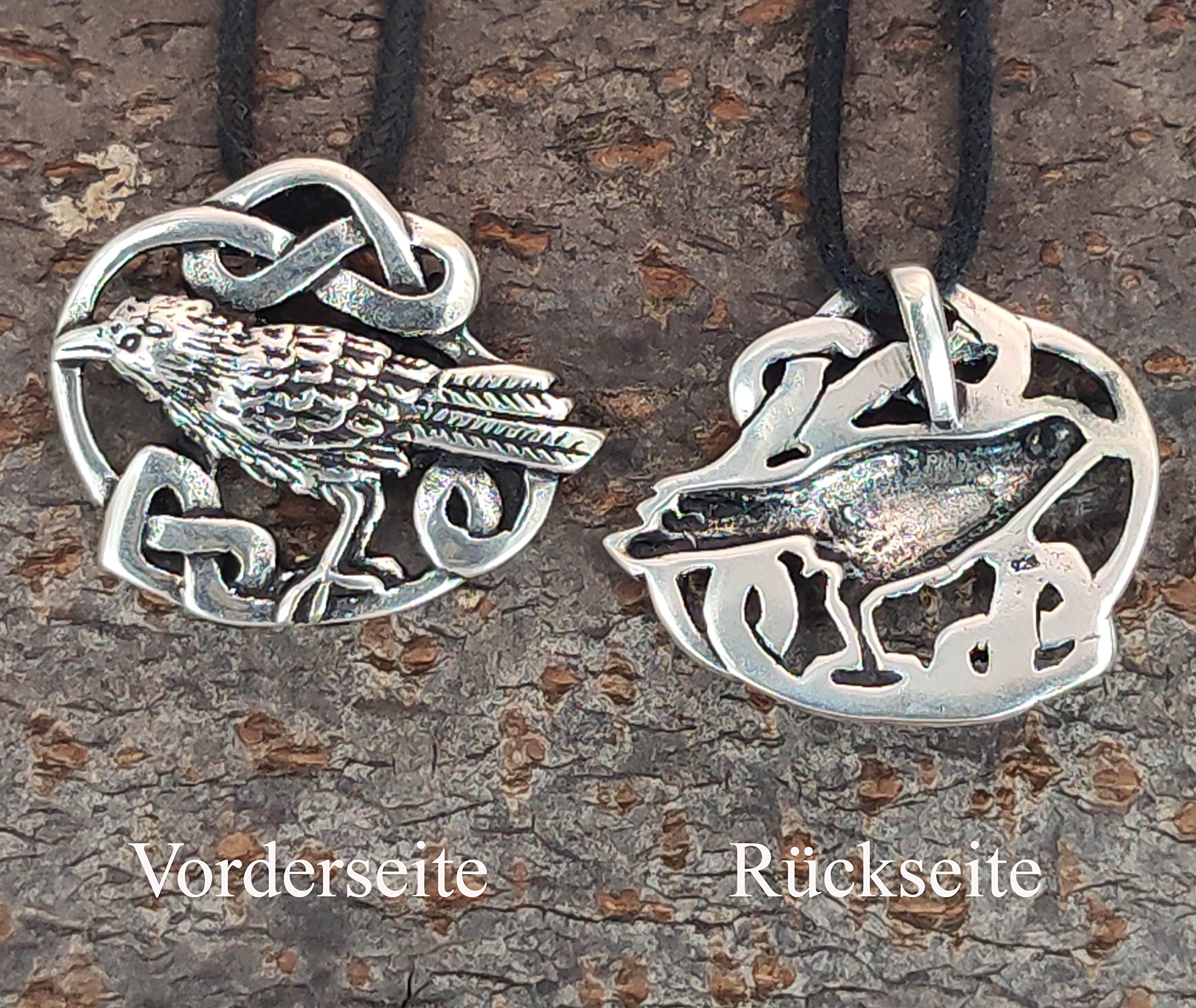 Raben Anhänger aus 925 Sterling Silber mit Baumwollband Si.274
