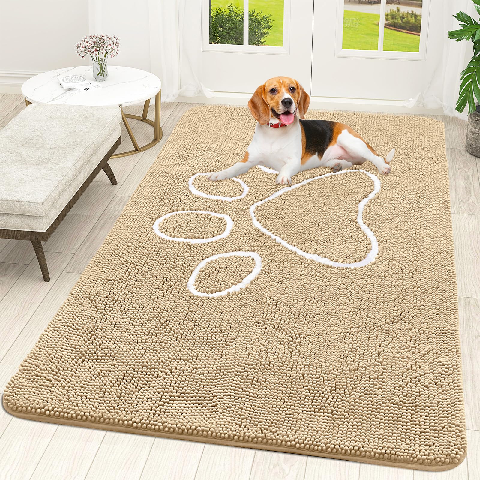 OLANLY Dog Door Mat for Muddy Paws 70x46, Paw Print Design
