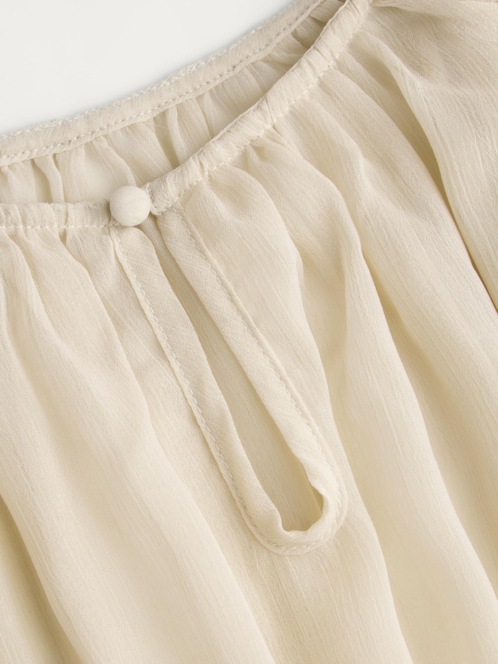 CIDER Damen-Bluse, elegant, lässig, Rundhalsausschnitt, durchsichtig, Rüschensaum, Glockenärmel, lockere Passform, Chiffon-Bluse
