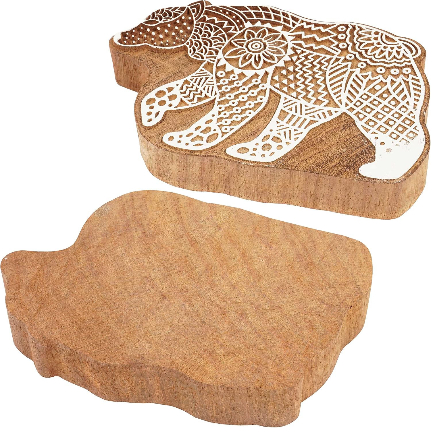 IBA Indianbeautifulart Textile Printing Block Bear Hand Carved Wooden Stamp Wood Block Printing Textile Stamp for Fabric/Pottery Blocks- 4 Inches