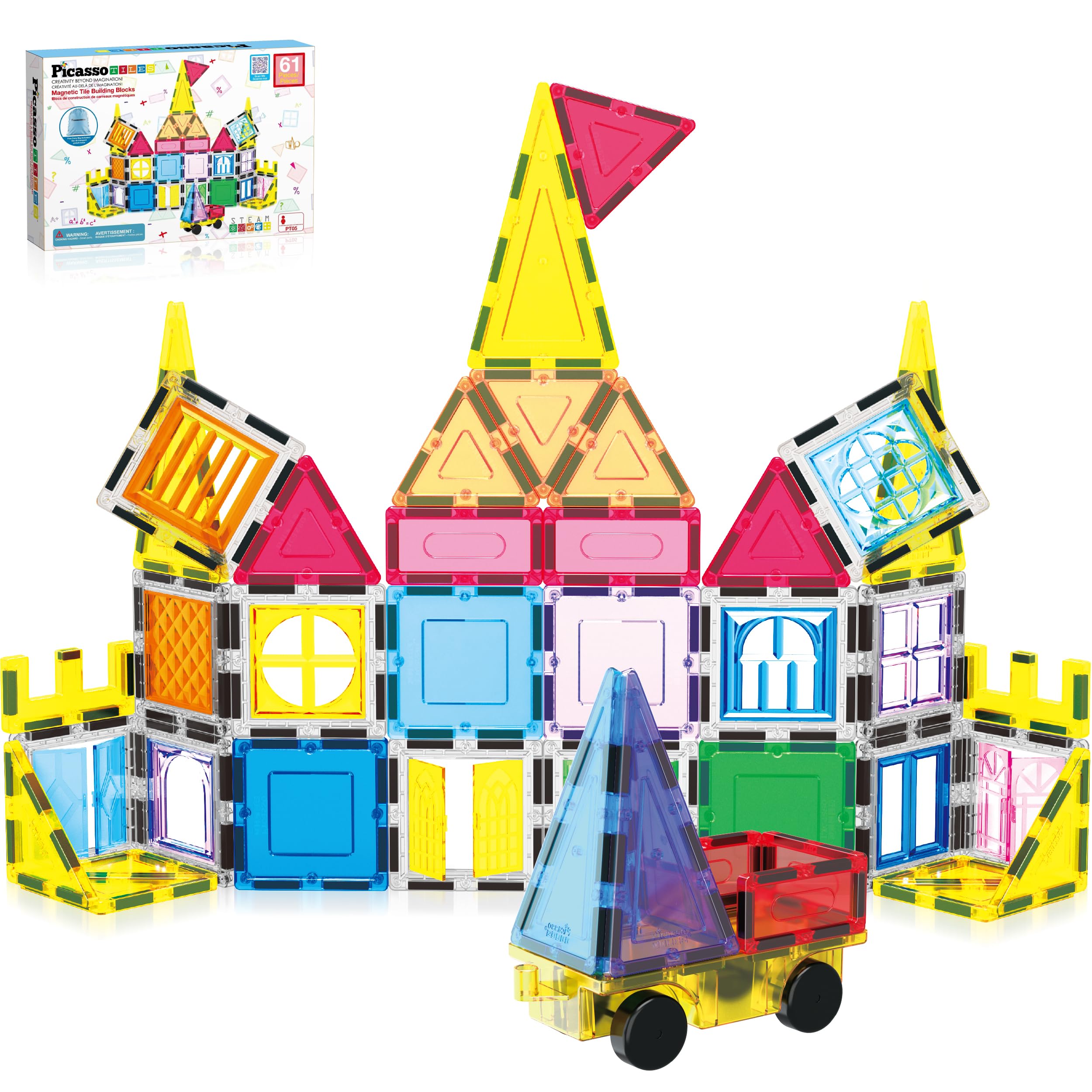 Snapklik.com : PicassoTiles Magnetic Tiles 61pc Magnet Tile Building ...