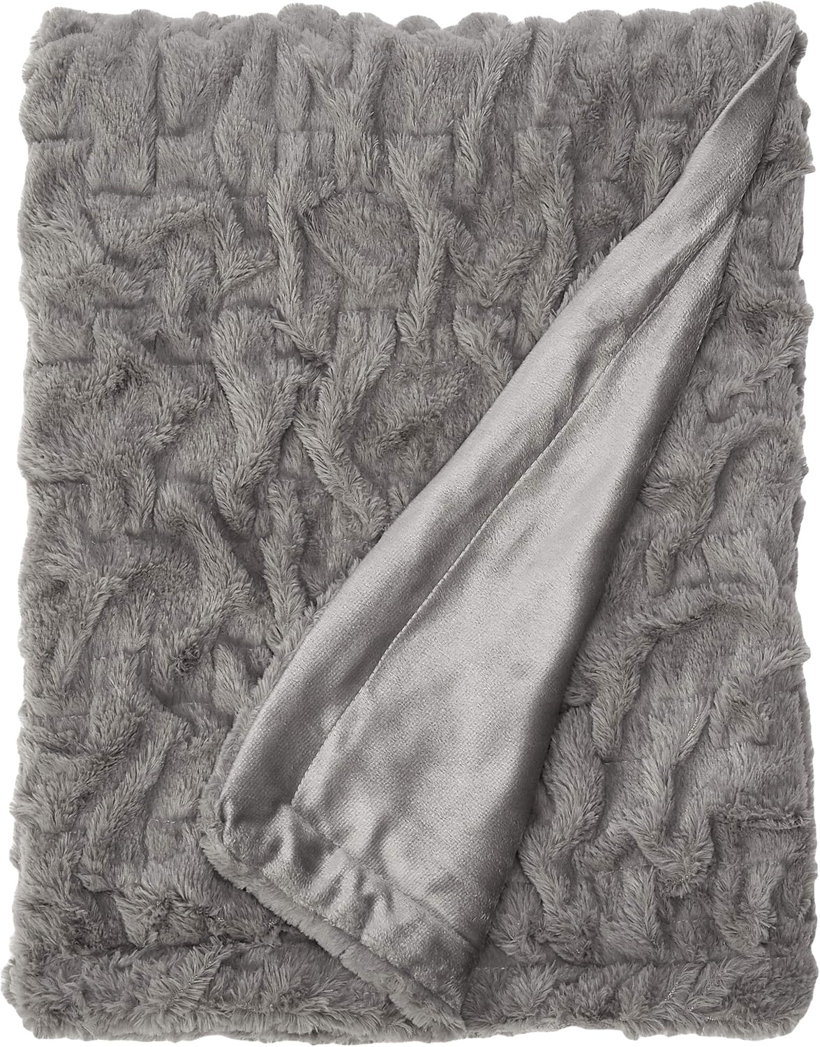 Comfort Spaces Ruched Faux Fur Plush Throw Blanket and Pillow Set with 2 Matching Square Pillow Covers Sofa Throw Blanket for Living Room, Chair, Couch, Home Office Luxurious Fuzzy Soft Grey 50"x 60" - Image 3