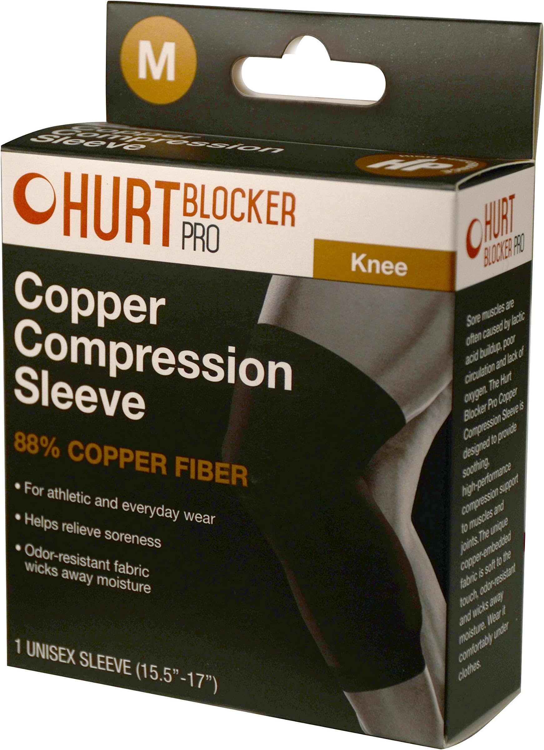 Hurt Blocker Pro Copper Compression Sleeve for Knee- 88% Copper Fiber. (XL)