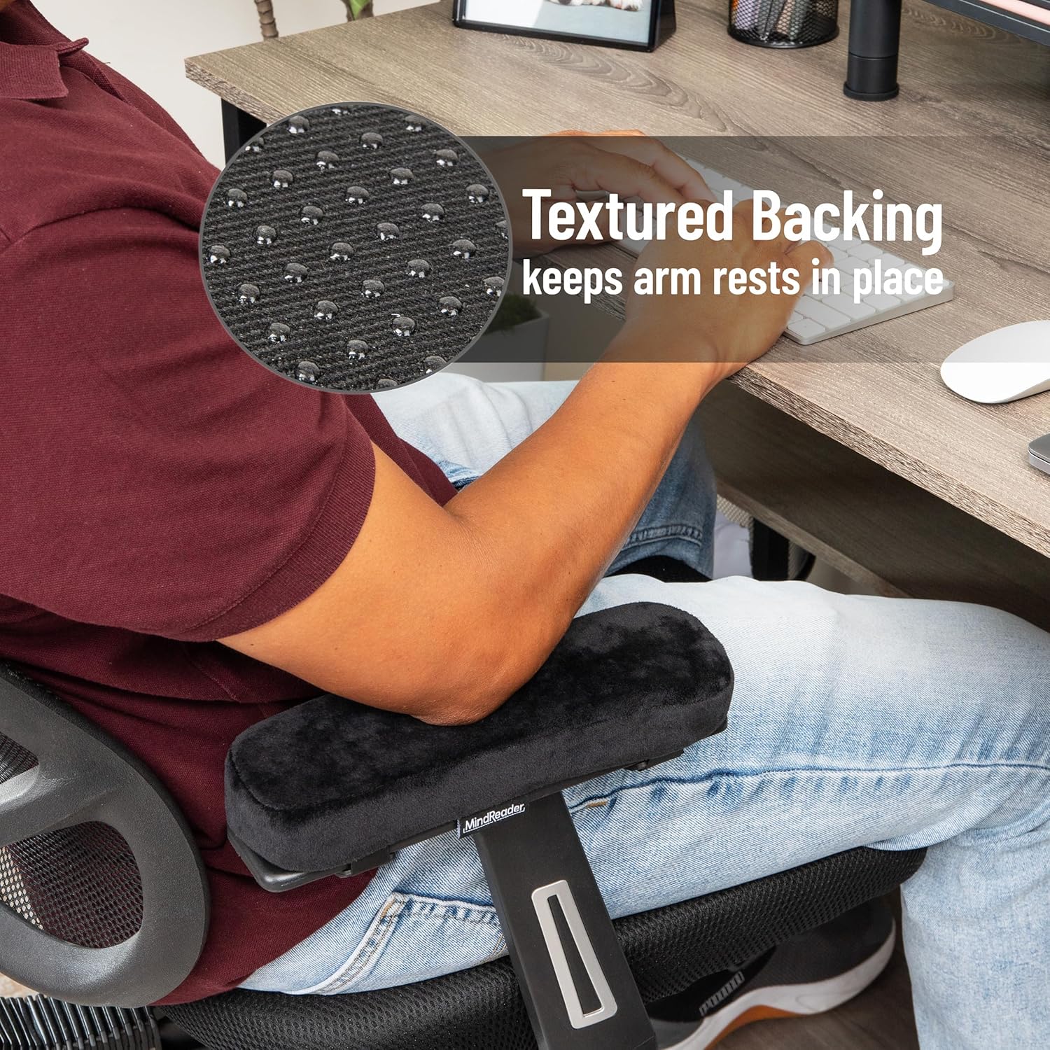 Mind Reader Air-Cloud Memory Foam Armrest Pads, Office & Gaming Chair Arm Rests, Elbow Support with Washable Cover, Black