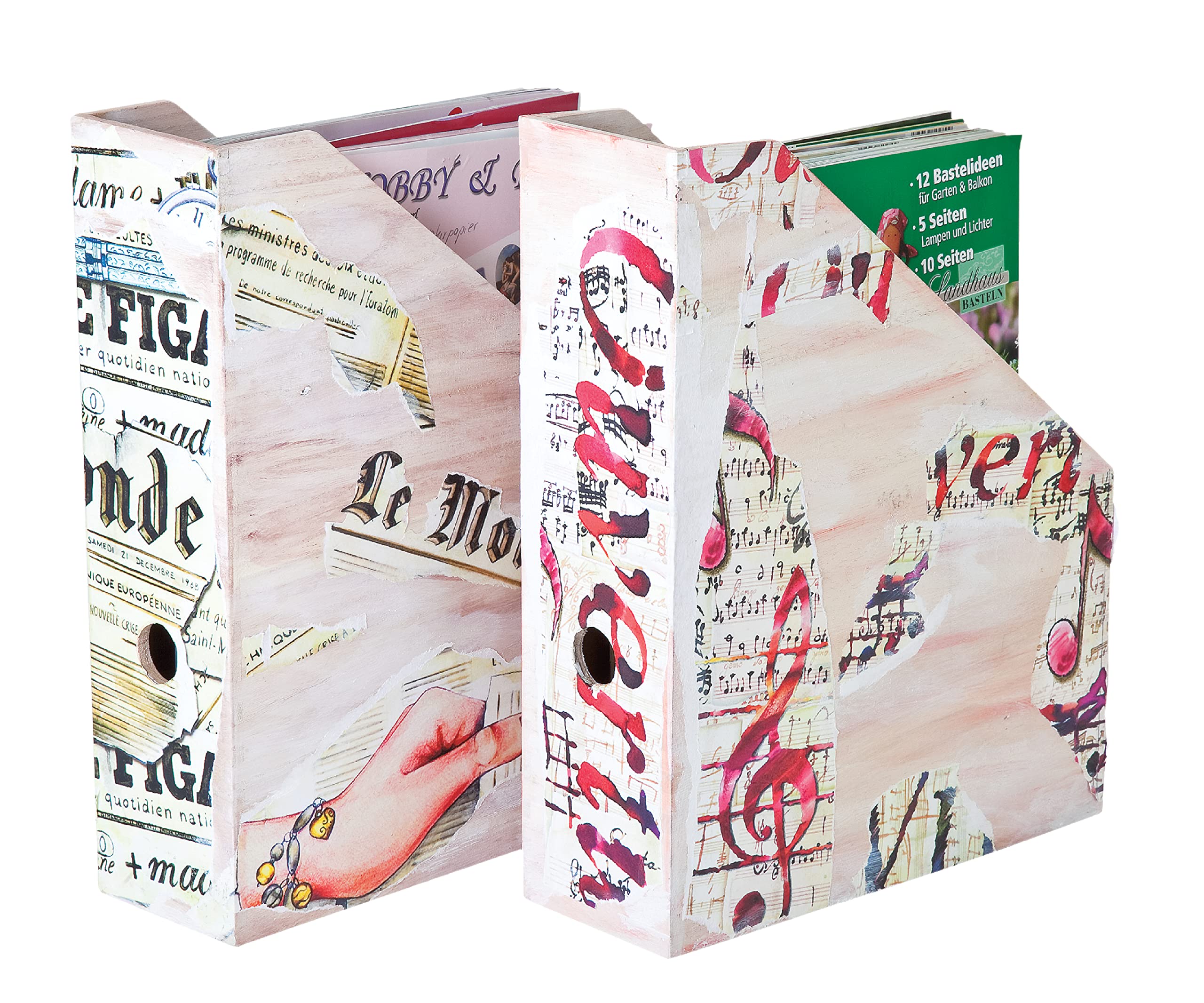 VBS 6-delige set houten staande tijdschriftenbakken; staande mappen; tijdschriftenorganisator met greepgat 25x9x32cm