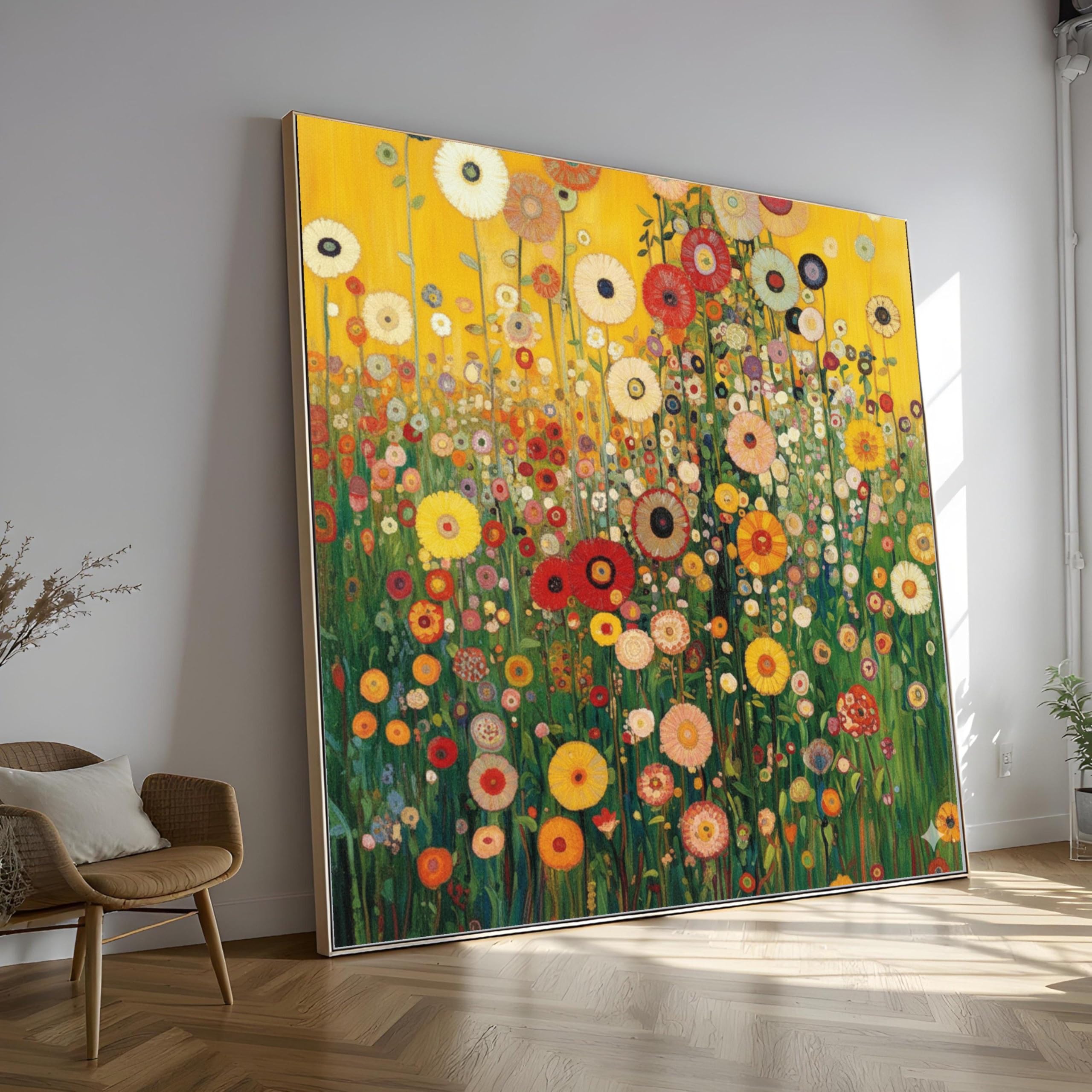 LMYCHENG Cuadro en lienzo de Gustav Klimt Pradera, arte abstracto de flores para pared, pósteres y láminas de jardines coloridos, obra de arte moderna para decoración del hogar (70x70cm/sin marco)