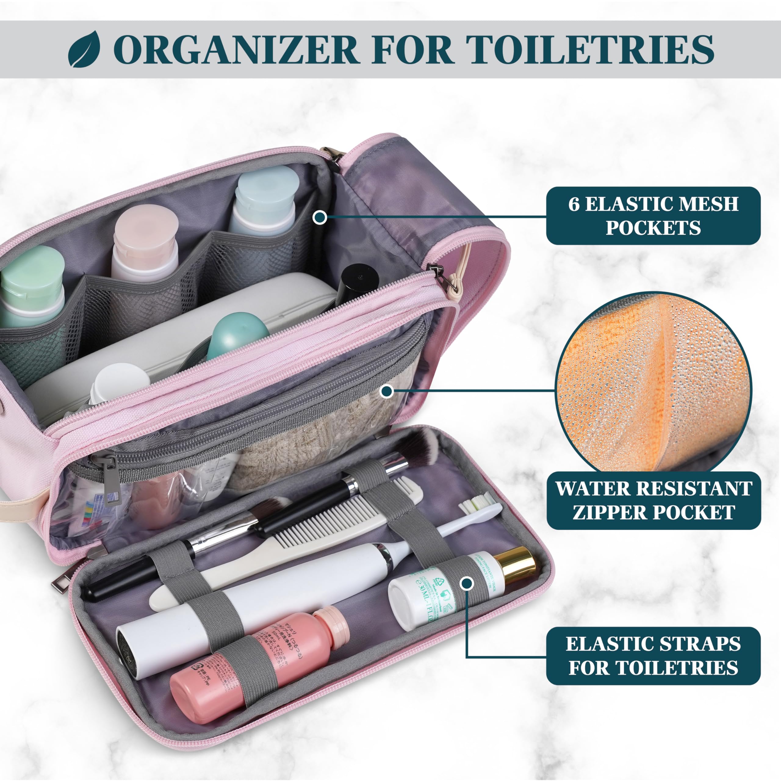 PAVILIA Trousse de toilette de voyage en toile, trousse Dopp, résistante à l'eau, organisateur de salle de bain pour voyage, salle de sport, articles de toilette de douche pour accessoires de