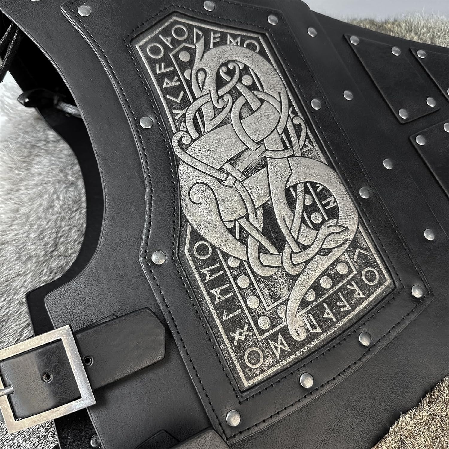 HiiFeuer Viking Embossed Dragon Faux Leather Chest Armor, Medieval Vintage Mercenary Adjustable Vest Armour Knight Body Armor - Image 5