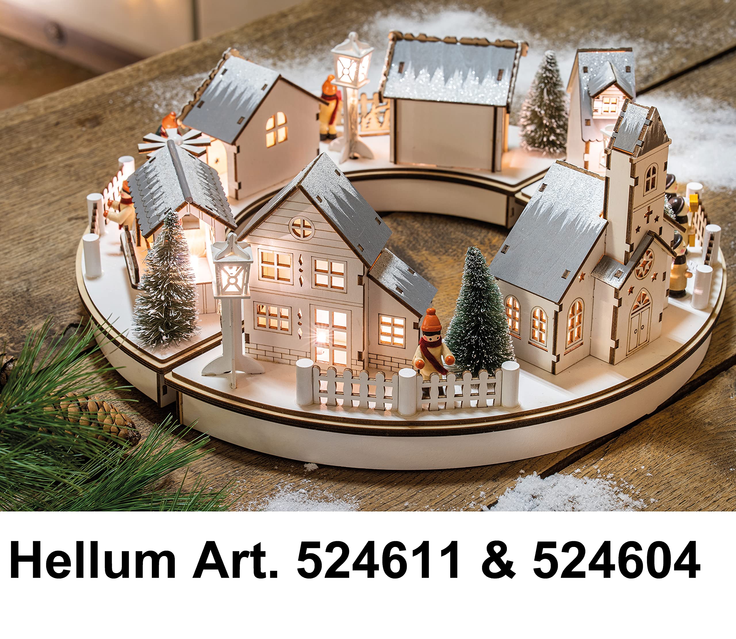 hellum Schwibbogen Weihnachten, 43x27cm, Lichterbogen Weihnachten mit Strom und Schalter, Schwibbogen mit 7 Filament Kerzen (+2 Ersatz), Fensterbeleuchtung für Innen, 873306