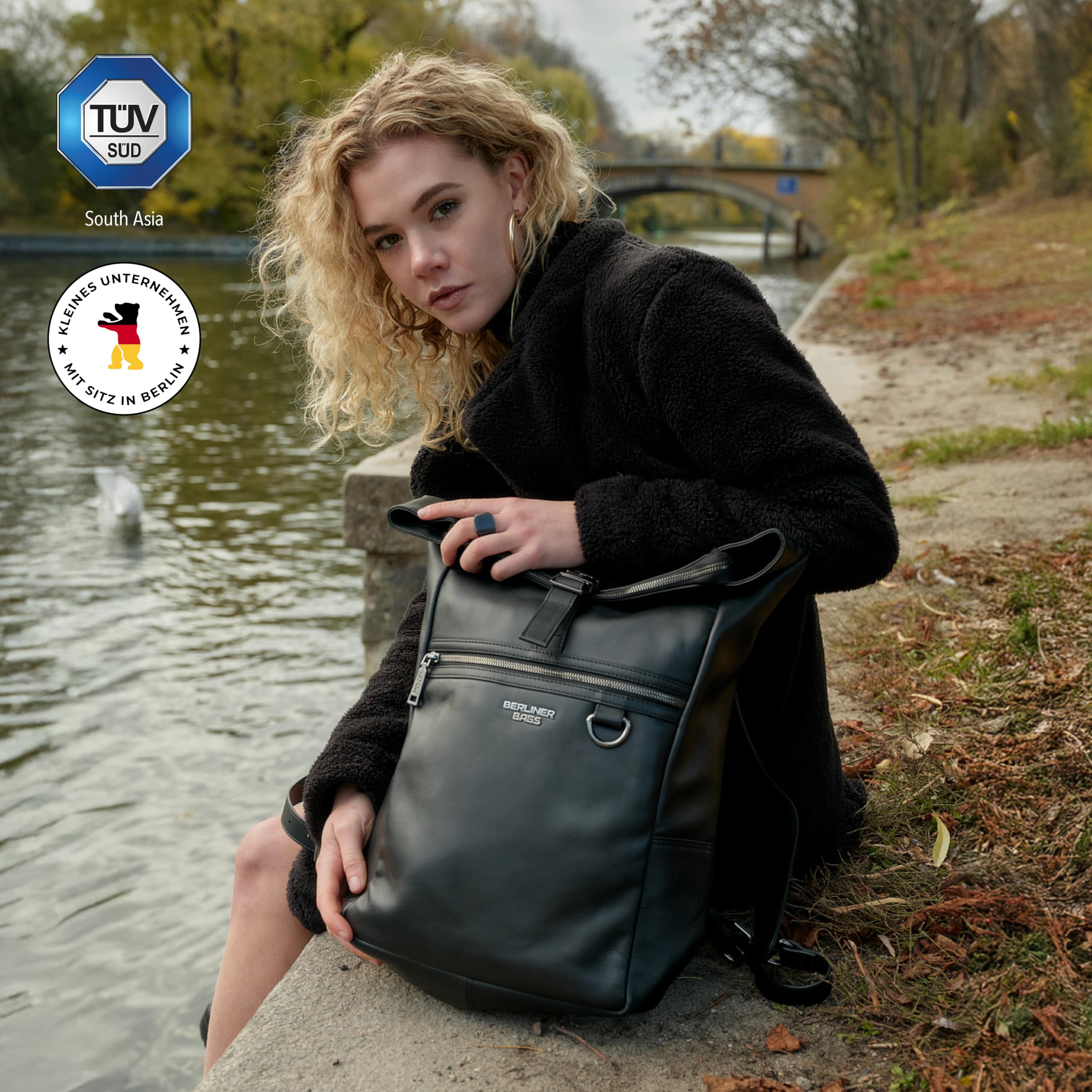 Berliner Bags Business Rucksack Harlem Premium, 15 Zoll aus Leder - Schwarz