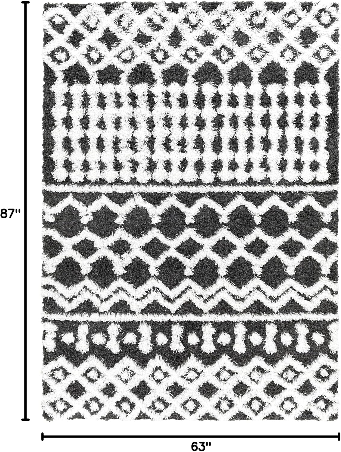 Livabliss Hapsburg Moroccan Shag Area Rug, 5'3" x 7'3", Black/White
