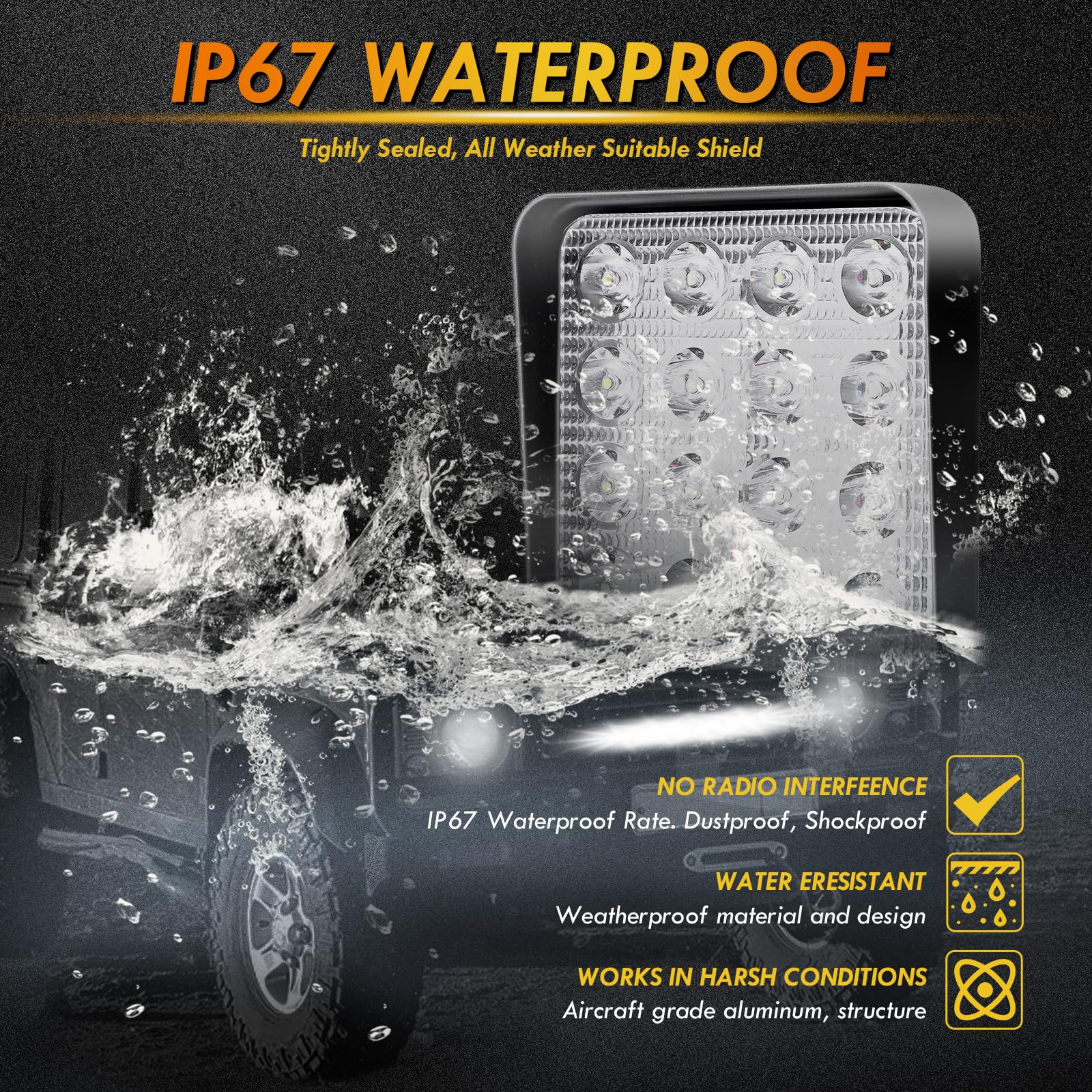 CCLIFE CushHom reflektor roboczy LED, 12 V, 48 W, do samochodu, traktora, IP67, offroad, 6000 K, wodoszczelny, do SUV, UTV, ATV, ciężarówek, 2 sztuki, 13 x 11 x 2 cm