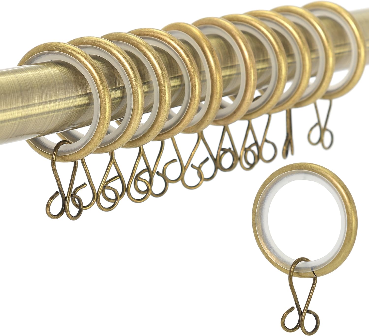 50x Antique Brass Silent Curtain Rings Soft Lined Curtain Pole/Rod