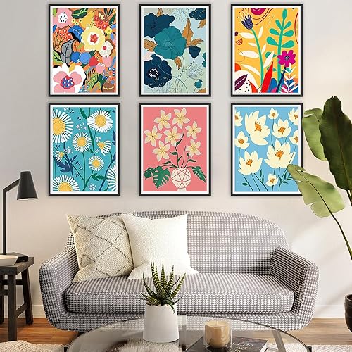 Miniatura 3 de Paquete de 6 pinturas por números para adultos, kit de pintura por números para adultos, flores, fácil de pintar por números, perfecto para regalo,