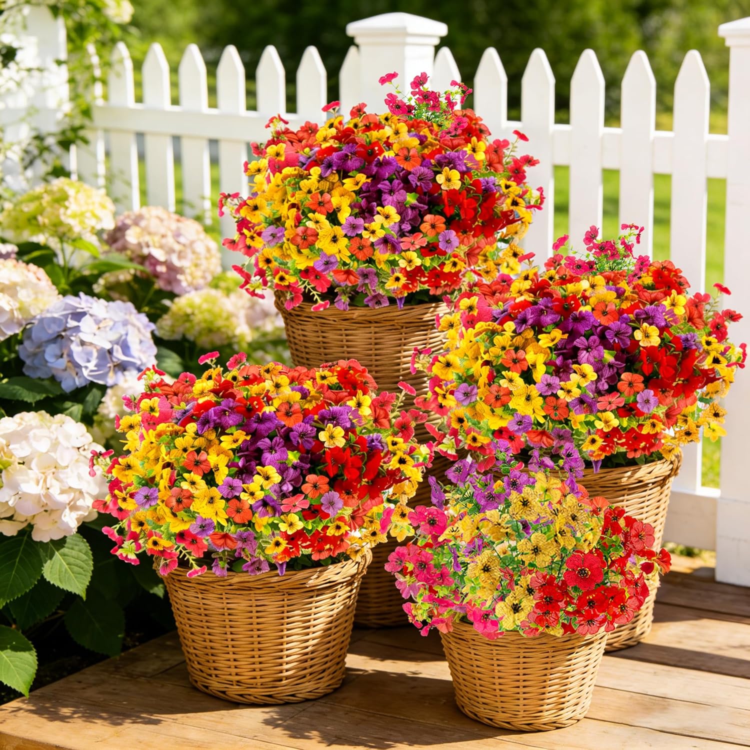 12 Bundles Artificial Flowers for Outdoor Multicolor Fake Plastic Flowers Faux Plants for Decoration Hanging Planters Indoor Outside Garden Porch (Red,Purple,Yellow,Rose Red) - Image 4