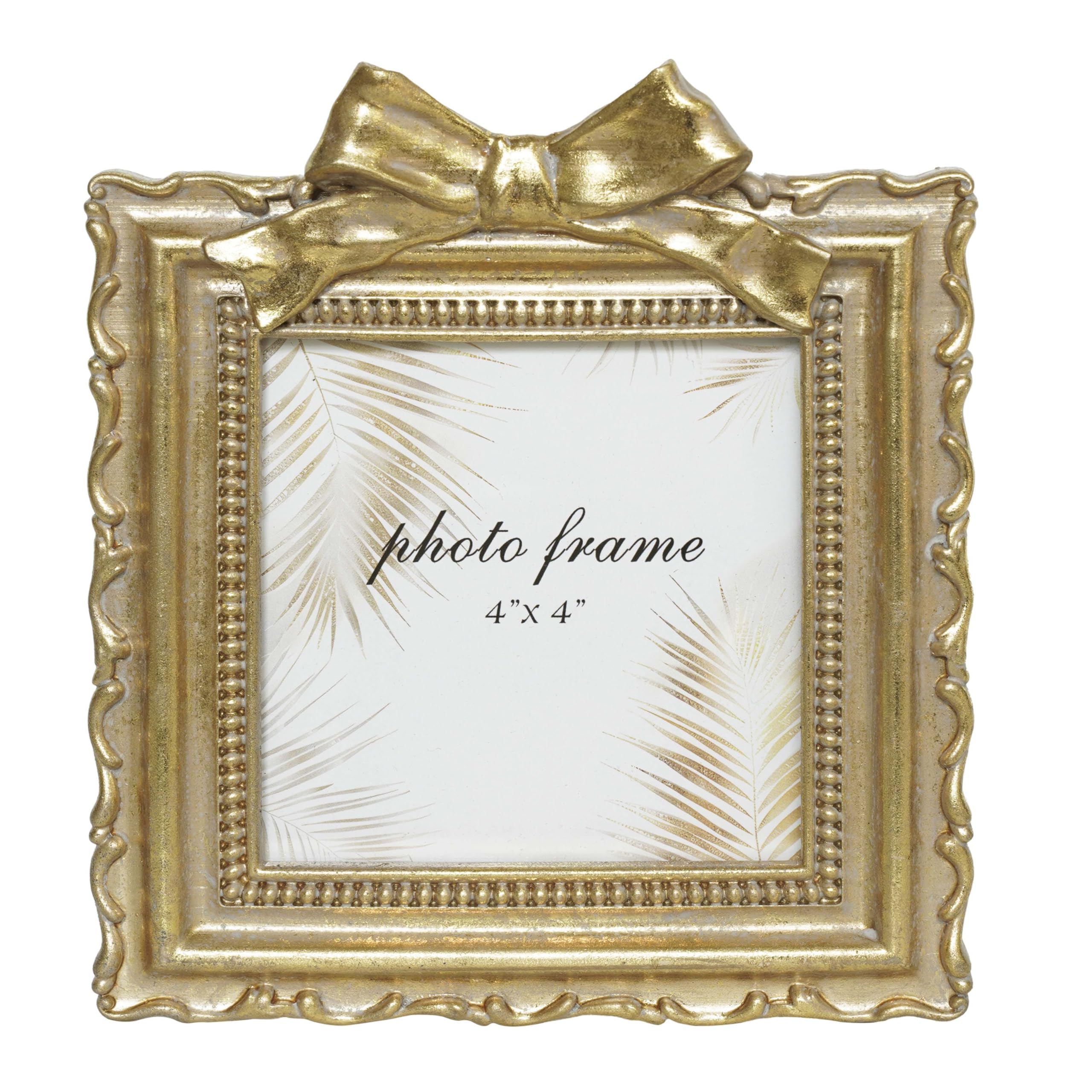 Limor Bow4x4 4X4 Vintage Picture Frame, Gold Antique Ornate Picture Frame, Victorian Retro Decorative Photo Frames For Tabletop & Wall, Baroque Home Decor Frames, Gift Idea (Bow4x4)