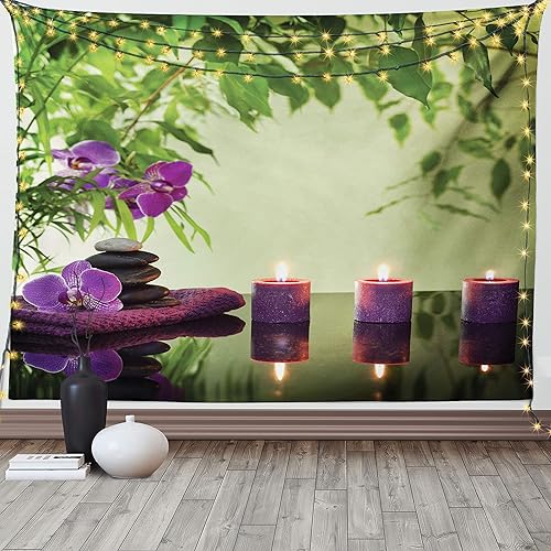Ambesonne Spa Tapestry, Stones Aromatic Candles and Orchids Blooms Treatment