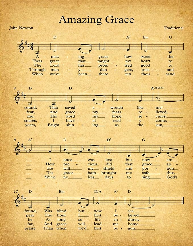 Amazing Grace Music & Lyrical Poster Christian Music Wall