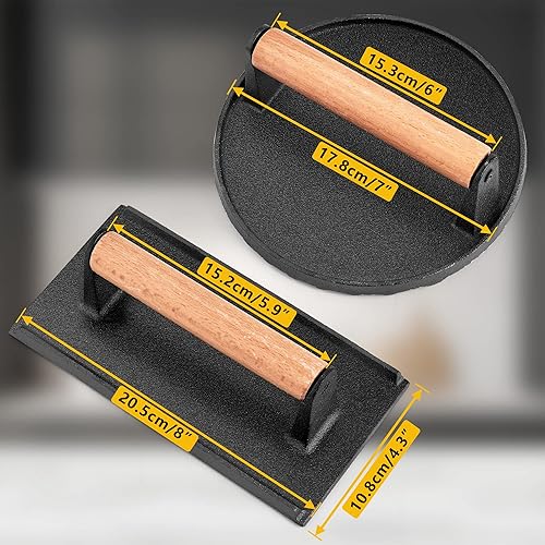 Miniatura 2 de Leonyo Smash - Prensa de hamburguesas, 4 piezas de prensa de tocino para plancha, prensa redonda de hierro fundido para parrilla plana, trituradora