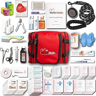 Cat & Dog First Aid Kit - Dog Emergency Kit, Health Supplies & Wound Care -with Thermometer, Bandages for Wounds - Essentials, Travel Bag (Medium)