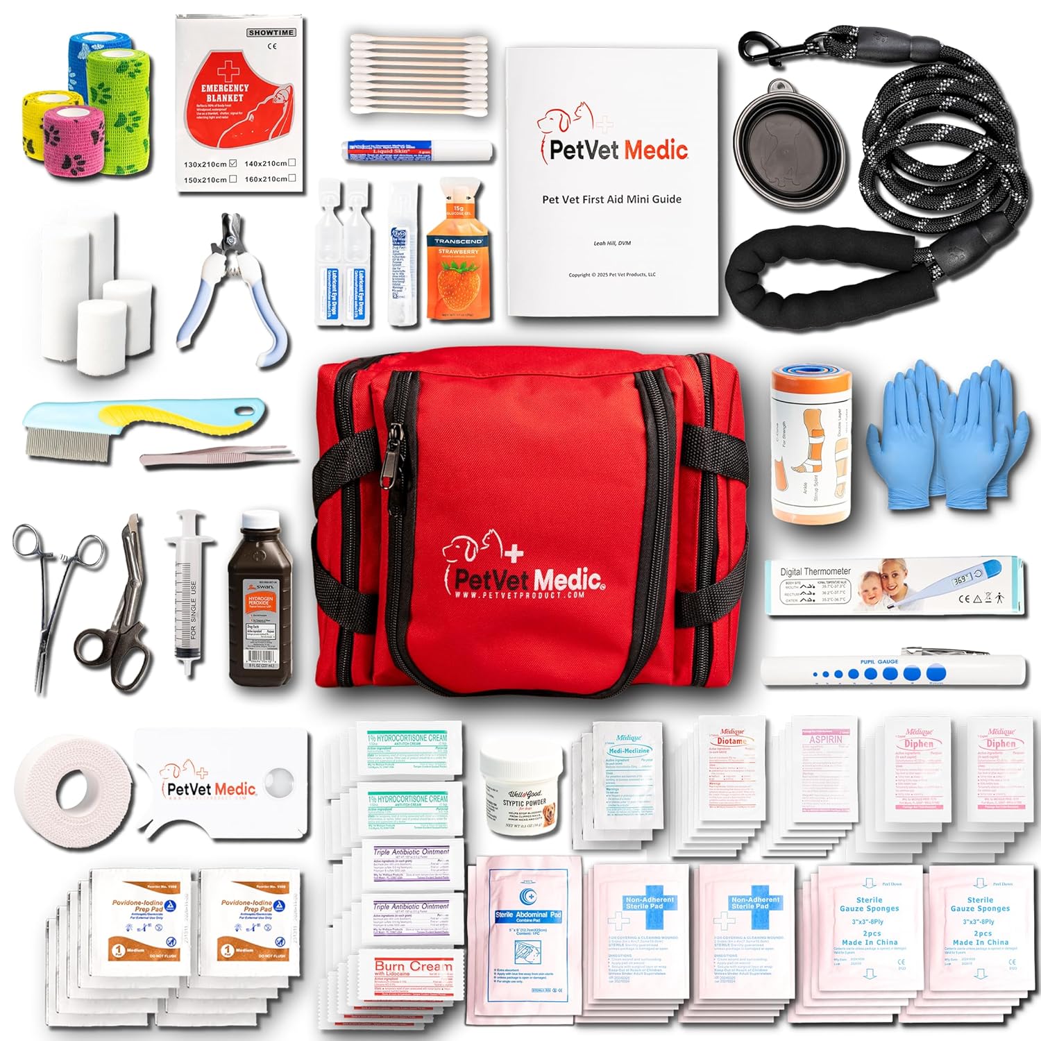 Cat Dog First Aid Kit - Dog Emergency Kit Health Supplies Wound Care -with Thermometer Bandages for Wounds