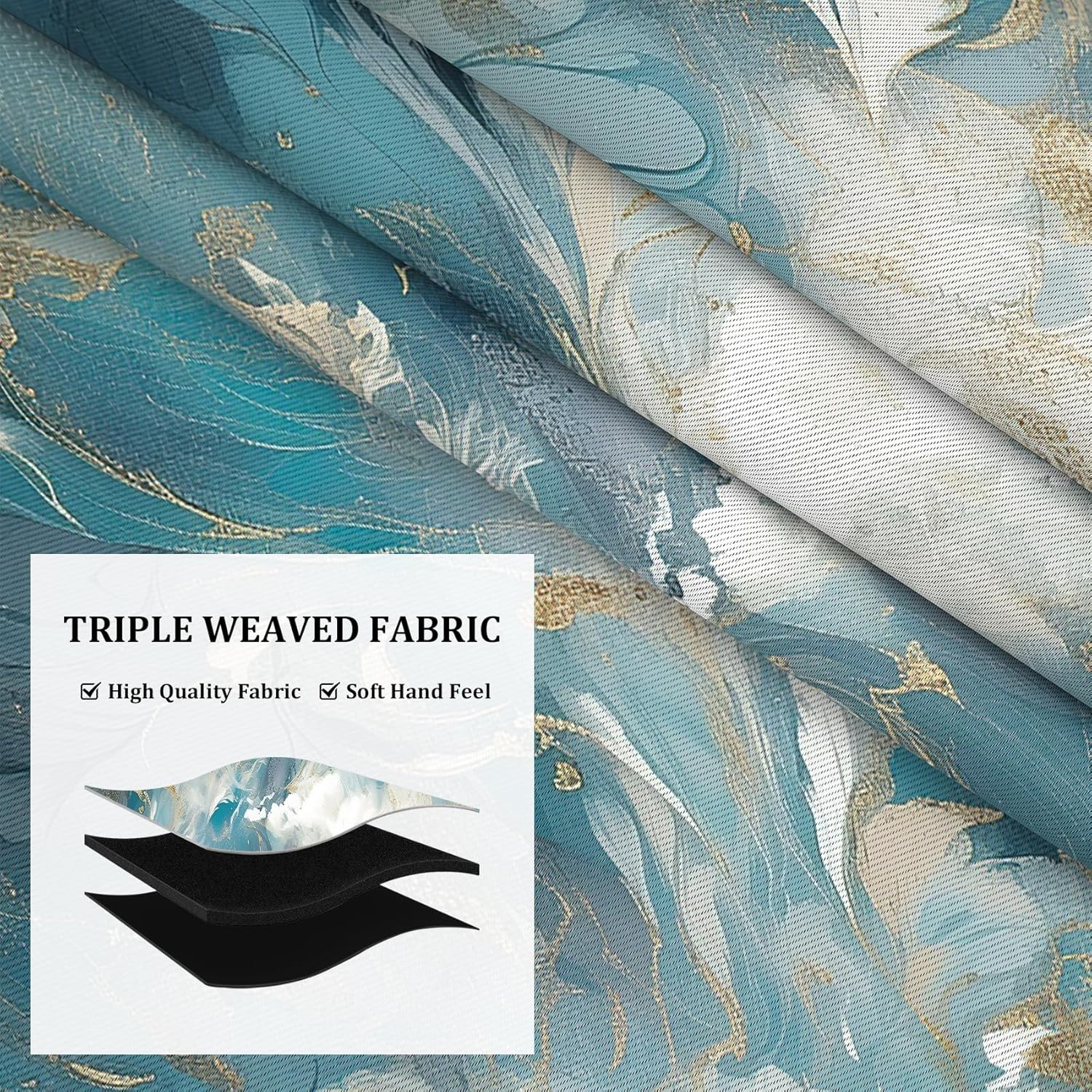 AWERT Blue Marble Blackout Curtains 84 Inches Long 2 Panels Abstract Fluid Striped Art Asia Chinese Window Treatments Thermal Insulating Light Blocking for Bedroom Living Room Each Size 53x84 Inches