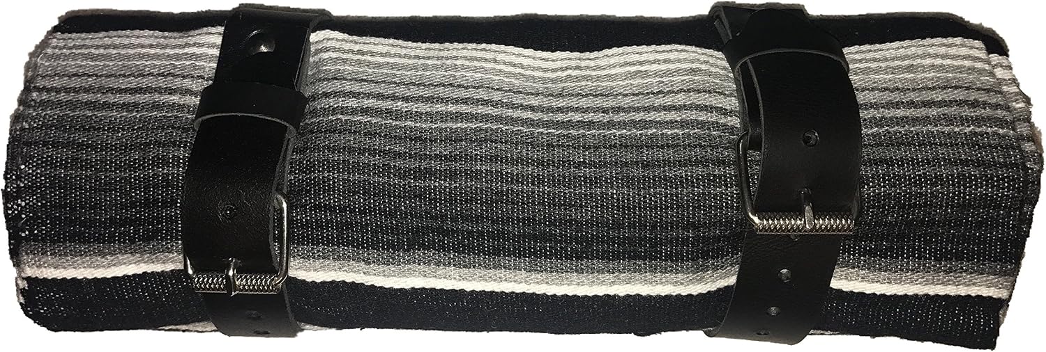 Serape roll up Blanket with Leather Strap for Harley Davidson BlackWhiteGray BlackWhiteGray BlackWhiteGray