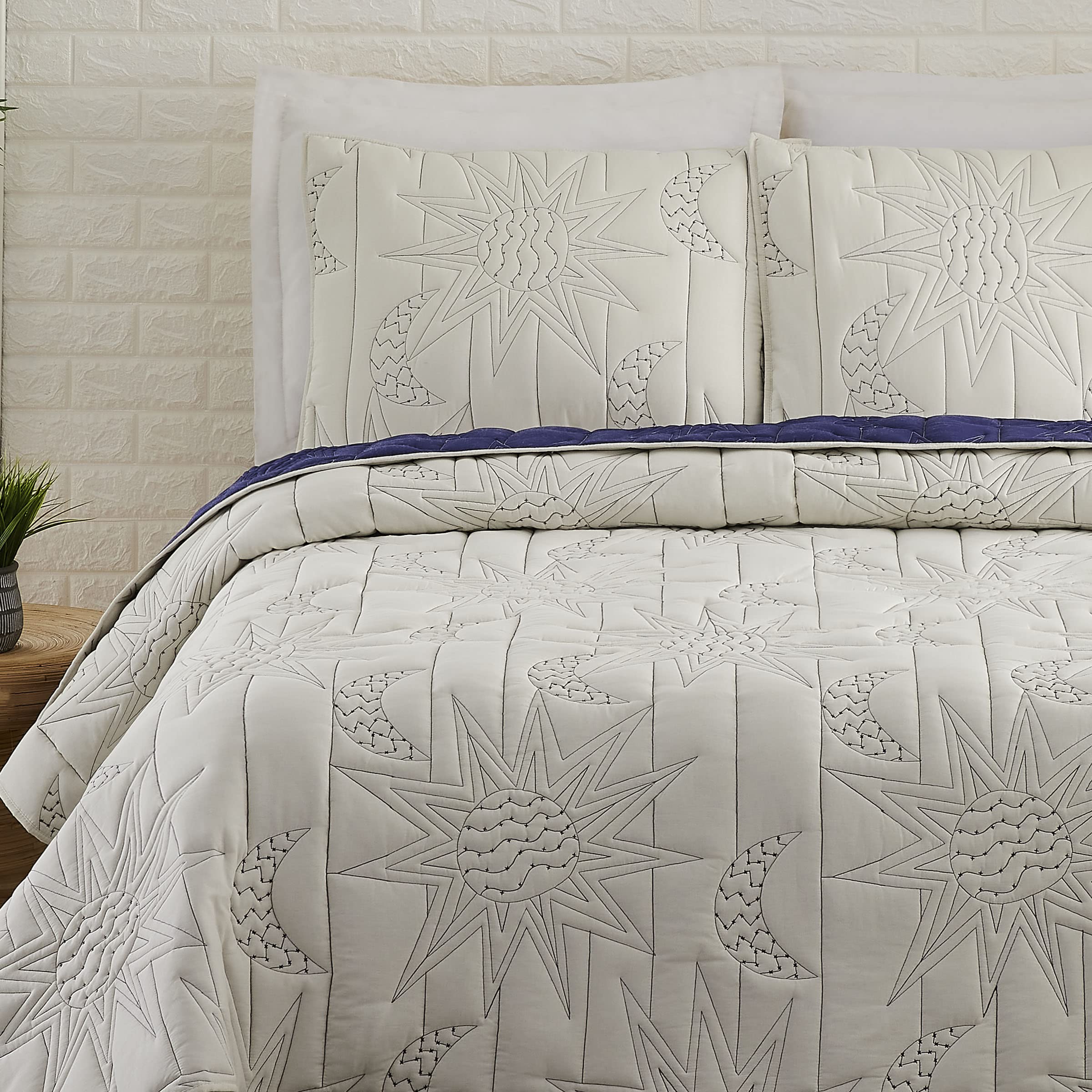 Justina Blakeney Makers Collective Sun & Moon Quilt Set, Full/Queen, Natural/Blue